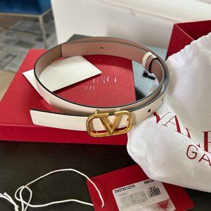 Genuine Valentino Garavani Light Ivory/Rose Cannelle Reversible Belt